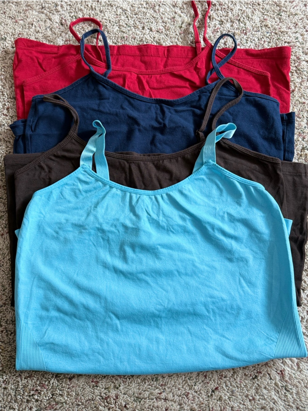 Pack of Four Cotton Tank Tops - Blue, Navy, Brown, Red